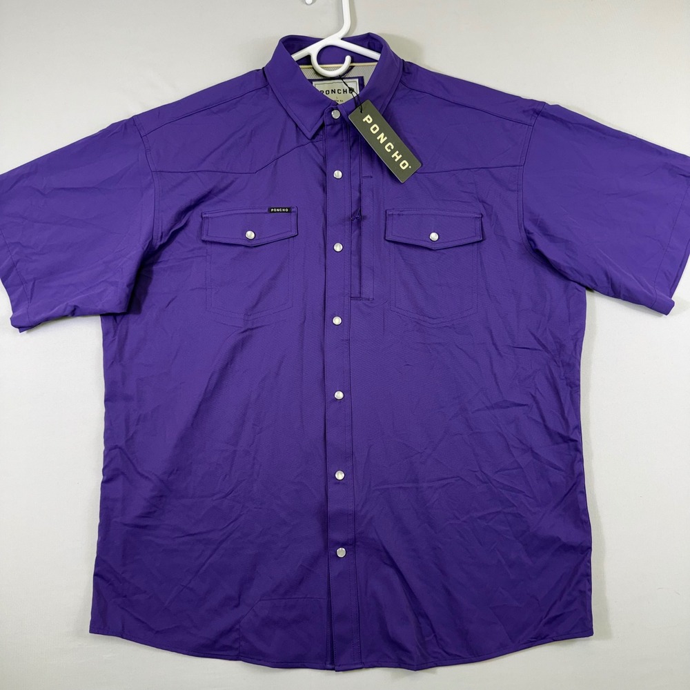 Poncho The Billy Bob Shirt Mens Large Purple Western Pearl Snap Performance NEW